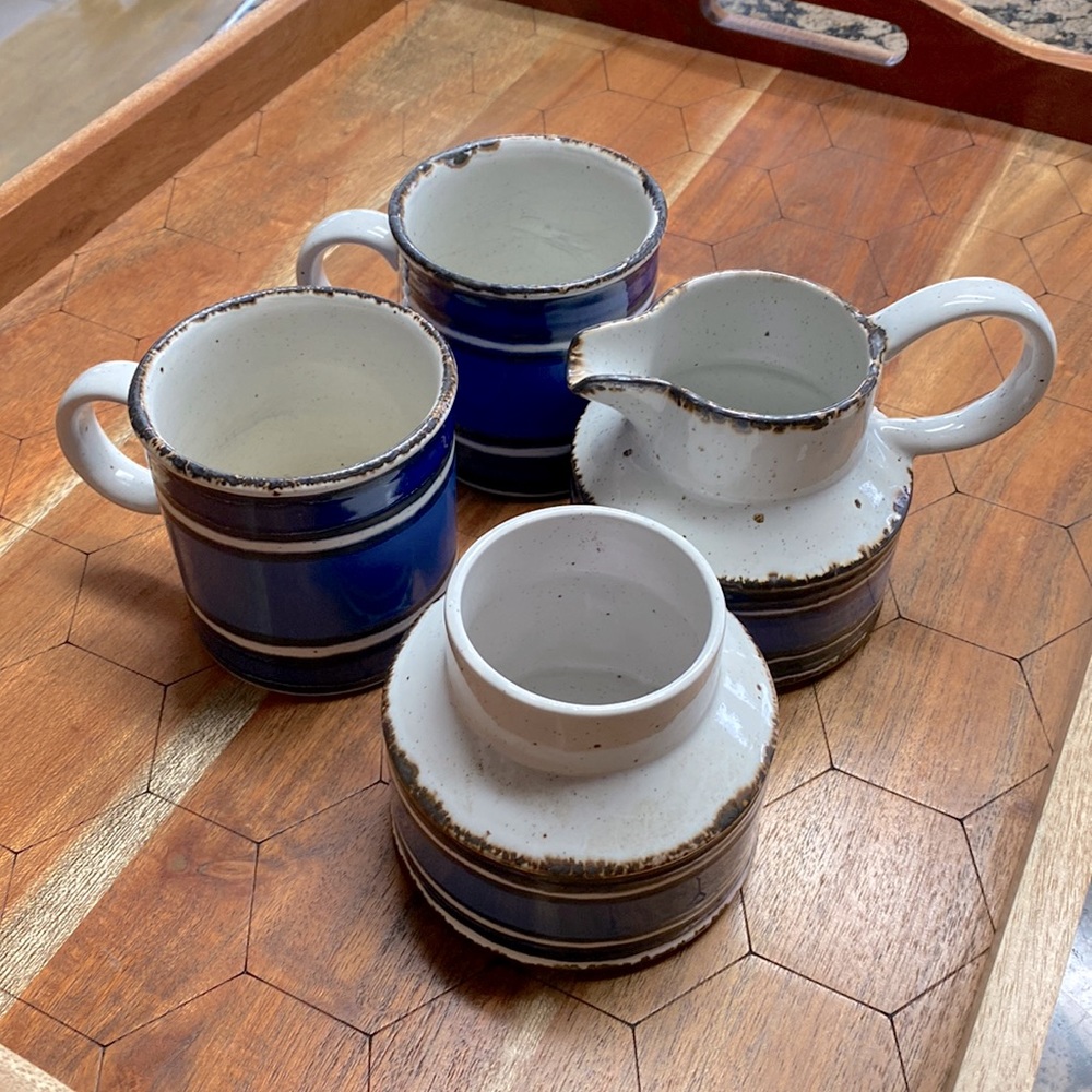 Midwinter Stonehenge Moon Blue 2 cups, creamer, sugar